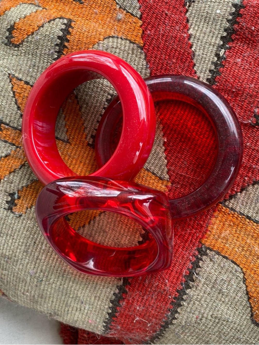 Set of Three Red Lucite Bangle Bracelets
